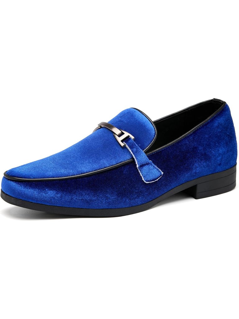Men's Blue Velvet Loafers Slip-On Comfortable Formal Dress Shoes Casual
